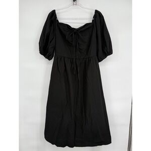 Free Assembly Black Puff Sleeve Square Neck Tie Front Midi Dress Women's Sz L